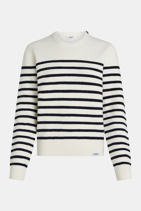 Penn & Ink JUMPER STRIPE (W25B351) ECRU - NAVY