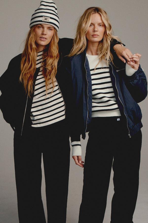 Penn & Ink JUMPER STRIPE (W25B351) ECRU - NAVY