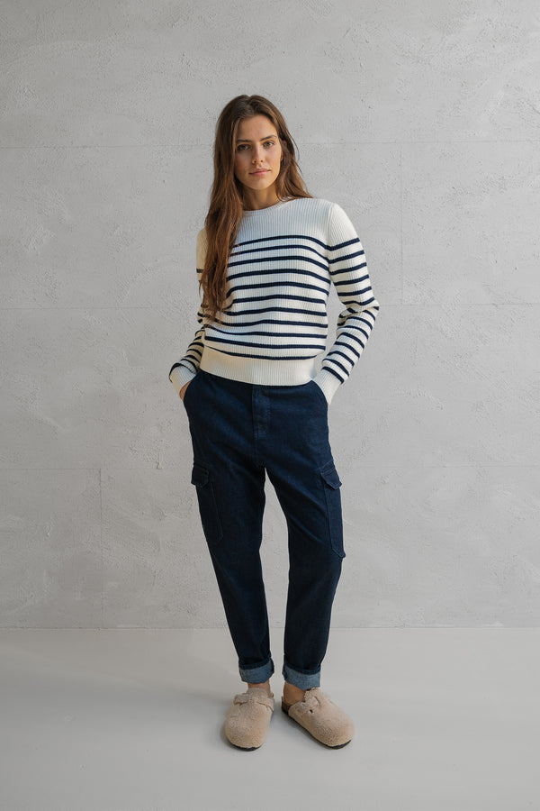 penn & ink JUMPER STRIPE (W25B351) ECRU - NAVY