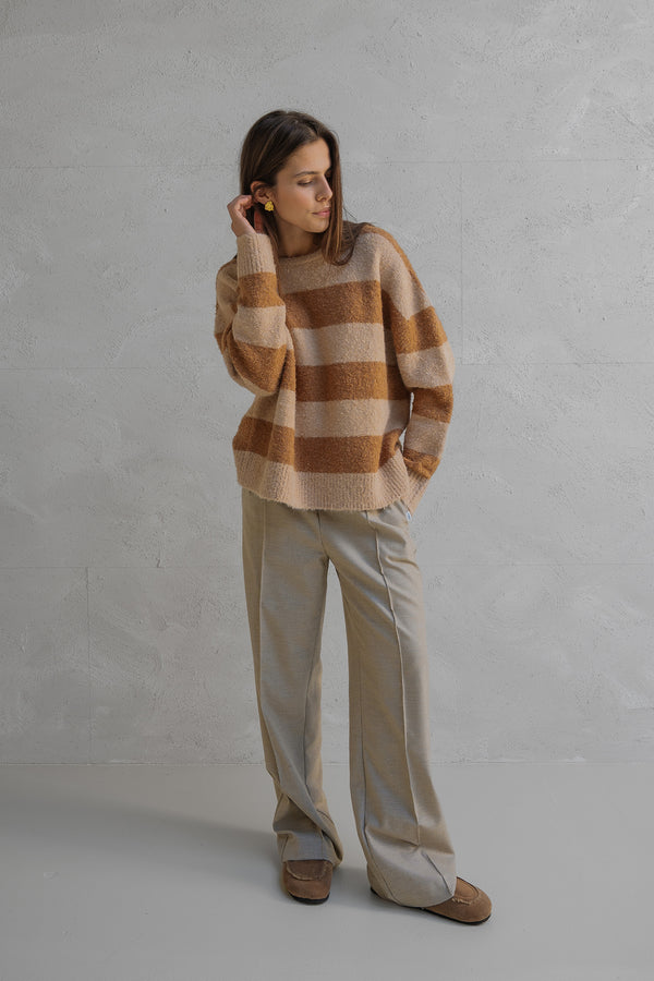 Penn & Ink JUMPER STRIPE (W25C297) BEIGE - CAMEL