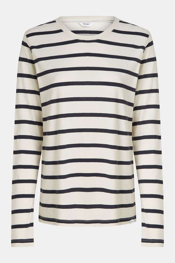 penn & ink LONGSLEEVE STRIPE (PHOENIX) ECRU - NAVY