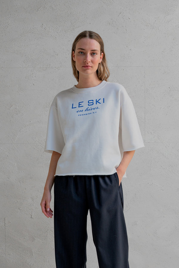 penn & ink SWEATER PRINT (W25F1702) ECRU - ROYAL BLUE