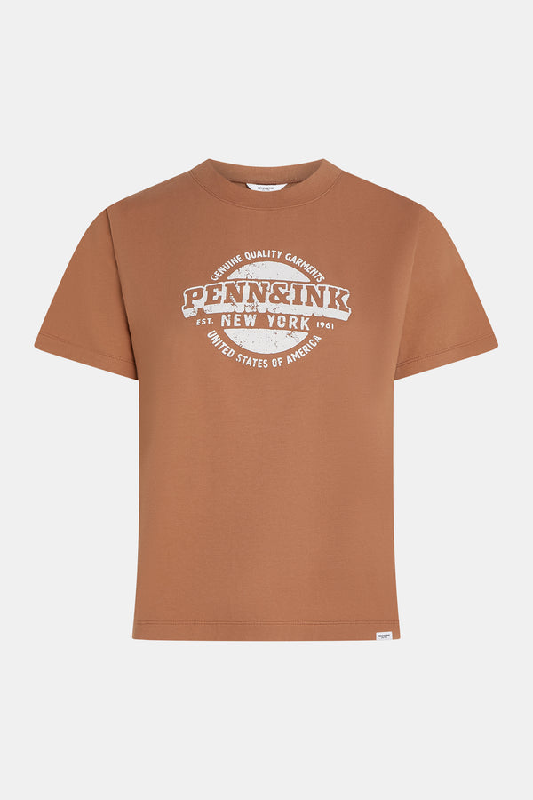 Penn & Ink T-SHIRT PRINT (W25F1730) CAMEL - WHITE