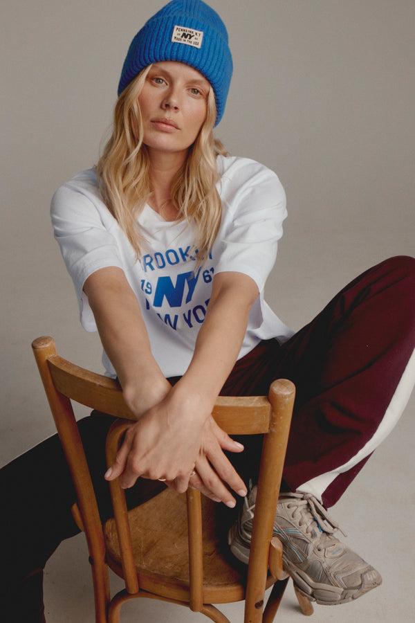 penn & ink T-SHIRT PRINT (W25F1746) WHITE - ROYAL BLUE