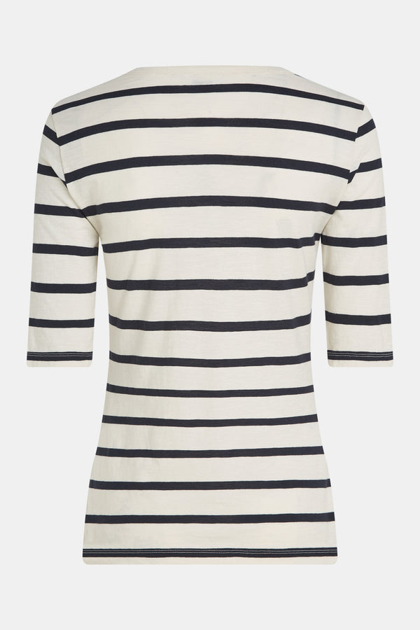 Penn & Ink T-SHIRT STRIPE (TUCSON) ECRU - NAVY