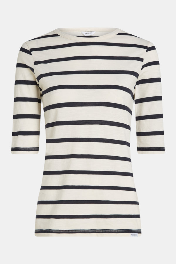 penn & ink T-SHIRT STRIPE (TUCSON) ECRU - NAVY