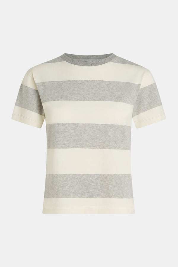 Penn & Ink T-SHIRT STRIPE (W25F1732) GREY MELANGE - ECRU