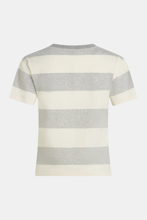 Penn & Ink T-SHIRT STRIPE (W25F1732) GREY MELANGE - ECRU