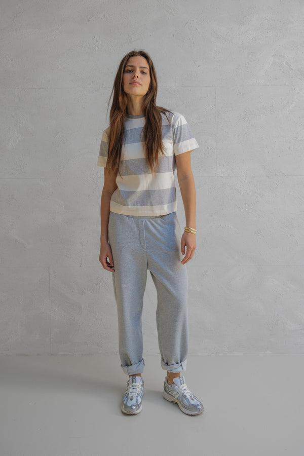 penn & ink T-SHIRT STRIPE (W25F1732) GREY MELANGE - ECRU