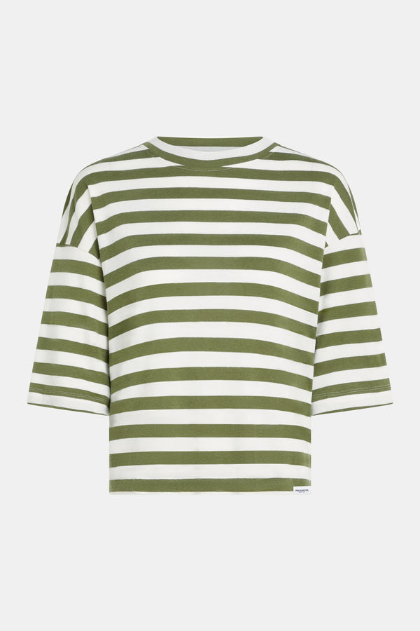 Penn & Ink T-SHIRT STRIPE (W25T1188) KHAKI - ECRU