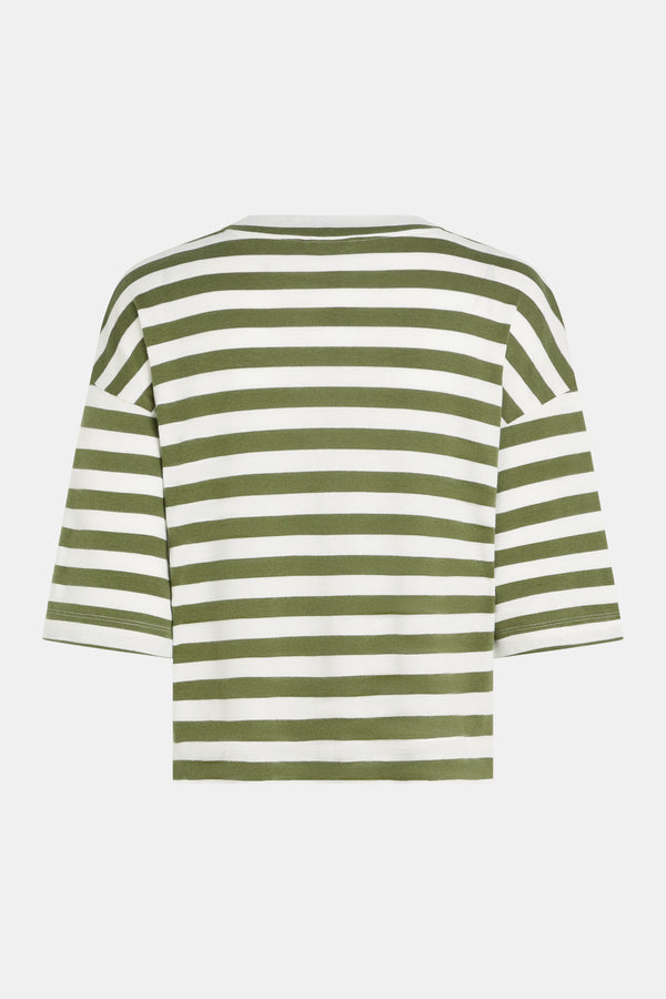 Penn & Ink T-SHIRT STRIPE (W25T1188) KHAKI - ECRU