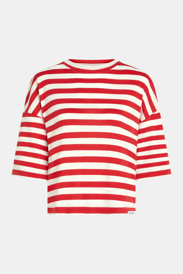 Penn & Ink T-SHIRT STRIPE (W25T1188) TOMATO - ECRU