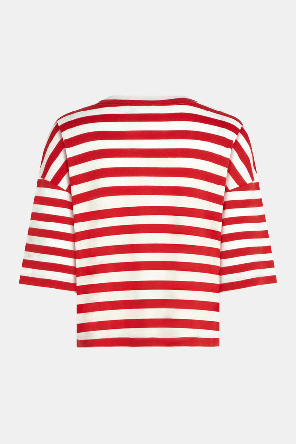 Penn & Ink T-SHIRT STRIPE (W25T1188) TOMATO - ECRU