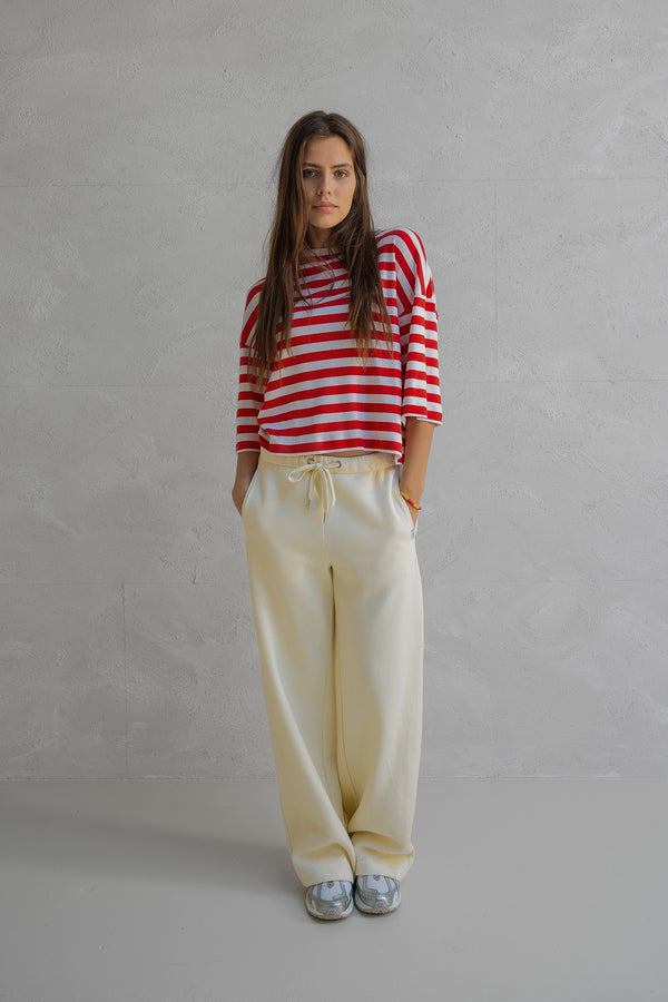 Penn & Ink T-SHIRT STRIPE (W25T1188) TOMATO - ECRU