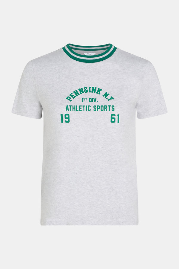 Penn & Ink T-SHIRT PRINT (W25F1768LTD) GREY MELANGE - GREEN