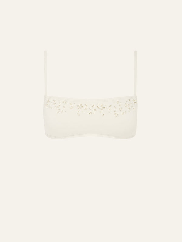 peony swimwear Memoir Embroidered Bandeau Crop Creme