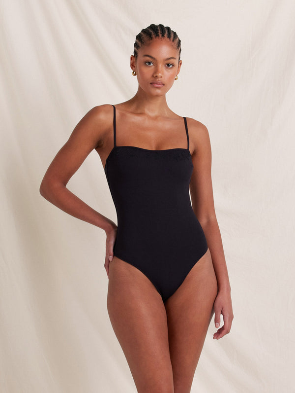 Peony Swimwear Memoir Embroidered Essential One Piece Ebony