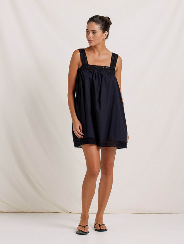 Peony Swimwear Broderie Mini Dress Noir