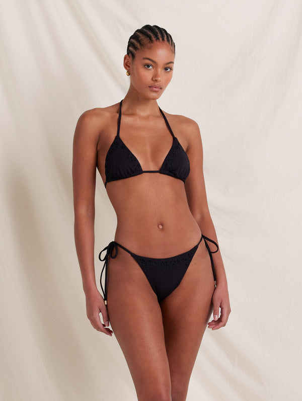Peony Swimwear Memoir Embroidered String Tri Ebony
