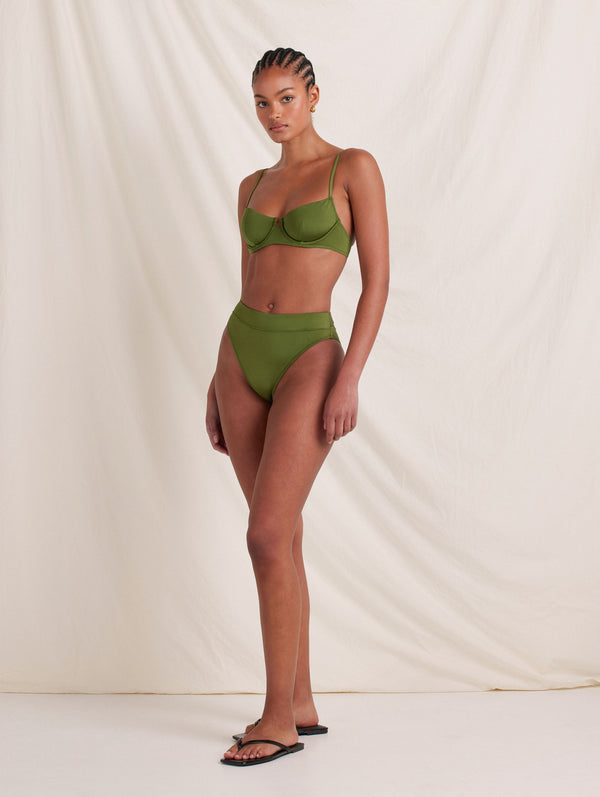 Peony Swimwear Mid High Cut Pant Olivine