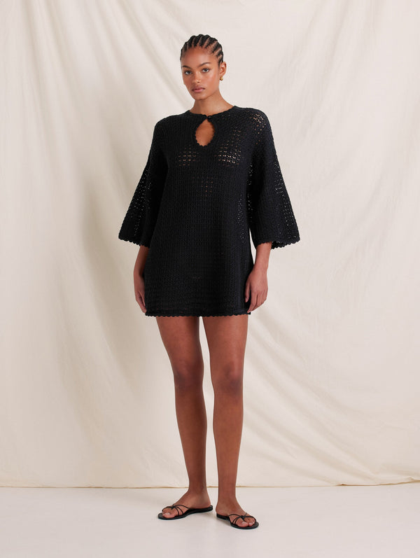 Peony Swimwear Pointelle Oversized Mini Dress Noir
