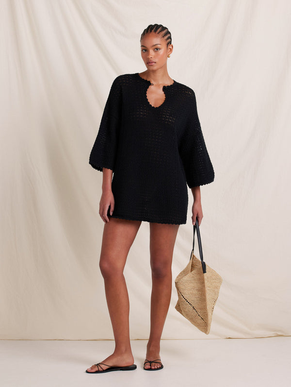Peony Swimwear Pointelle Oversized Mini Dress Noir