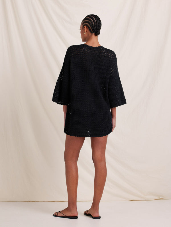 Peony Swimwear Pointelle Oversized Mini Dress Noir