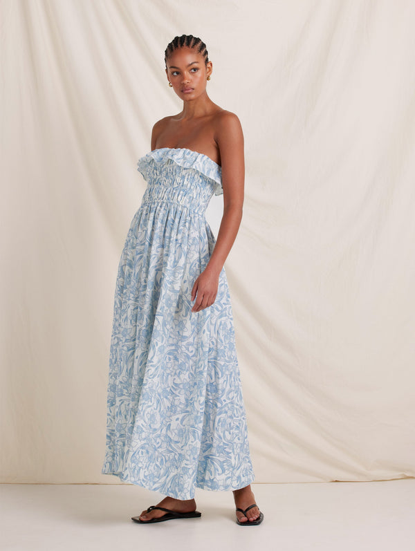 Peony Swimwear Shirred Midi Dress Daffodil