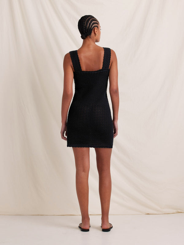 Peony Swimwear Pointelle Scalloped Strap Mini Dress Noir