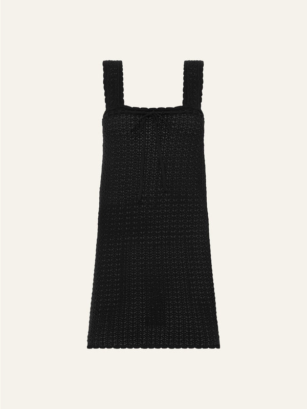 peony swimwear Pointelle Scalloped Strap Mini Dress Noir