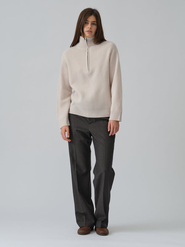 People's Republic Of Cashmere Premium Rib Zip Turtleneck - Off-White