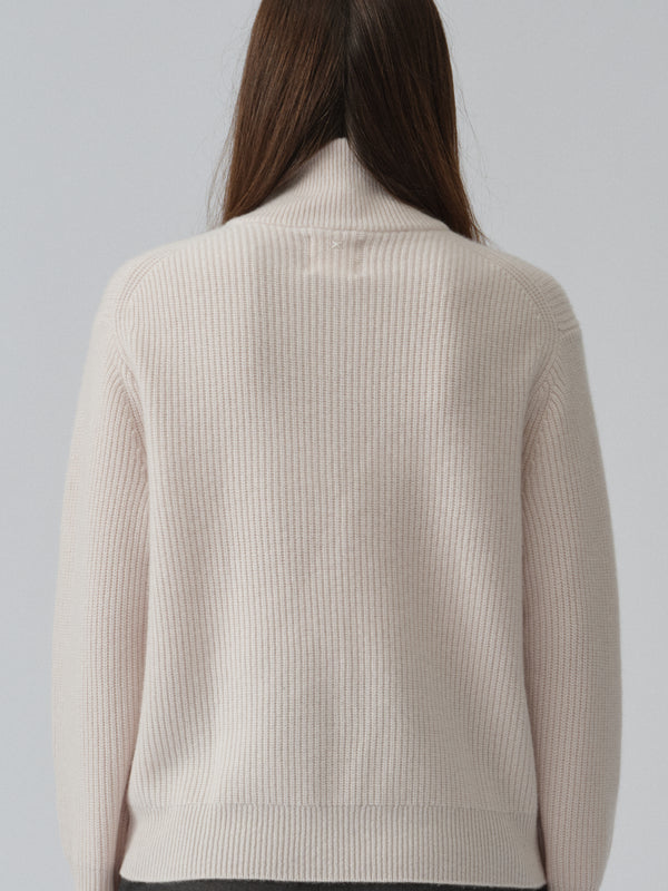 People's Republic Of Cashmere Premium Rib Zip Turtleneck - Off-White