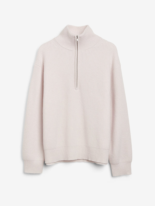 People's Republic Of Cashmere Premium Rib Zip Turtleneck - Off-White