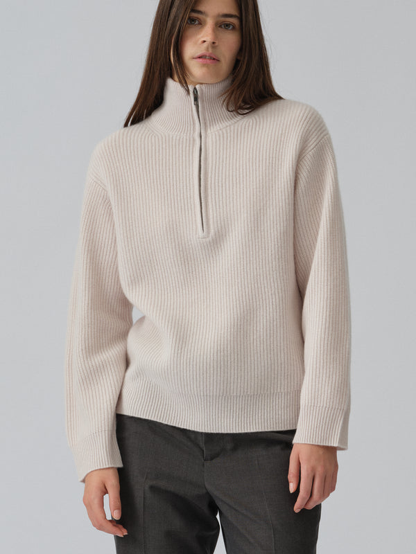 people's republic of cashmere Premium Rib Zip Turtleneck - Off-White