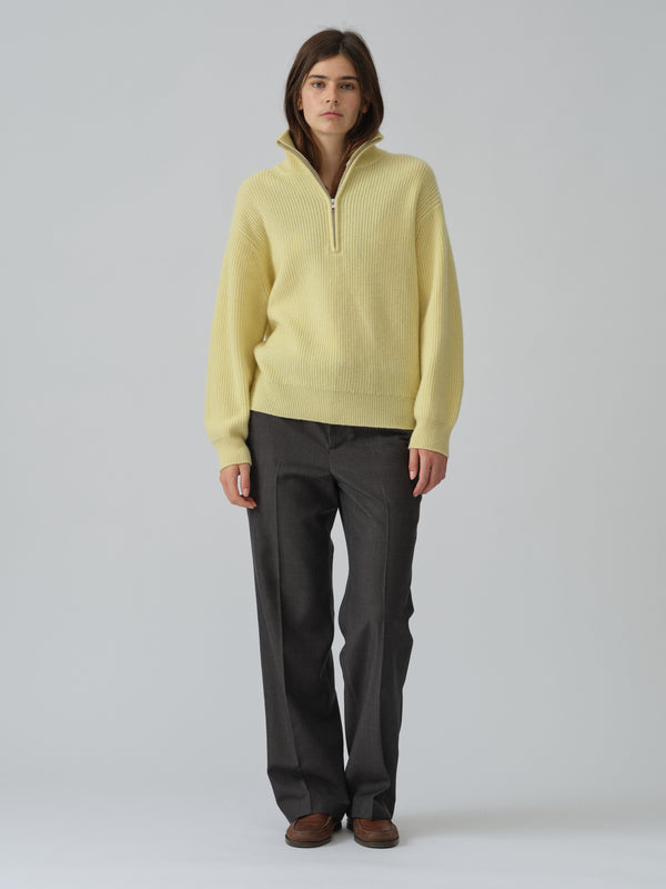 People's Republic Of Cashmere Premium Rib Zip Turtleneck - Soft Yellow