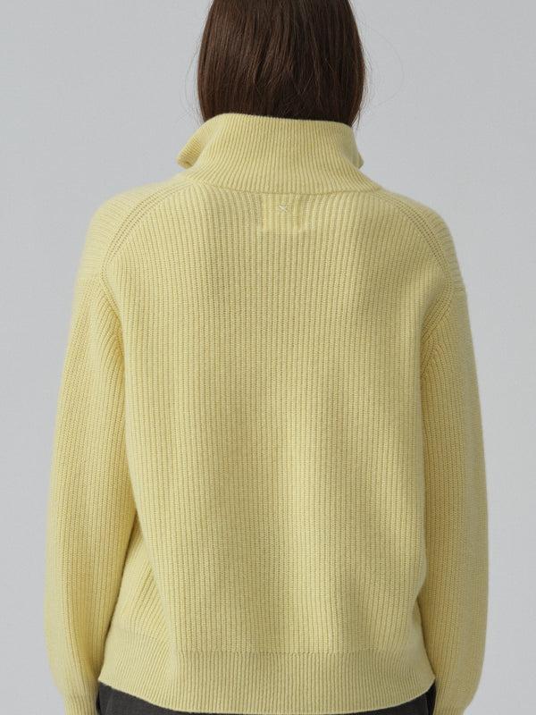 People's Republic Of Cashmere Premium Rib Zip Turtleneck - Soft Yellow
