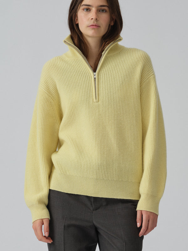 people's republic of cashmere Premium Rib Zip Turtleneck - Soft Yellow
