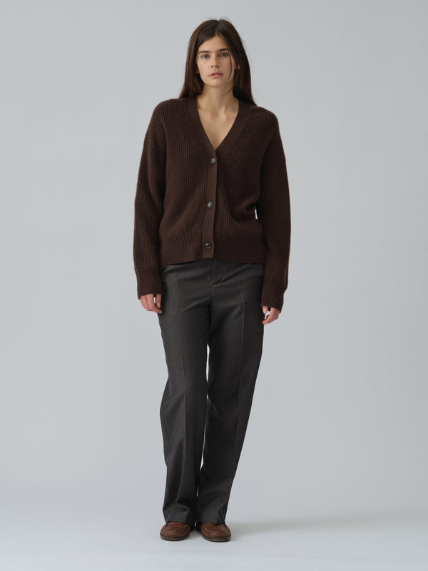 People's Republic Of Cashmere Premium Ribbed Cardigan - Dark Brown