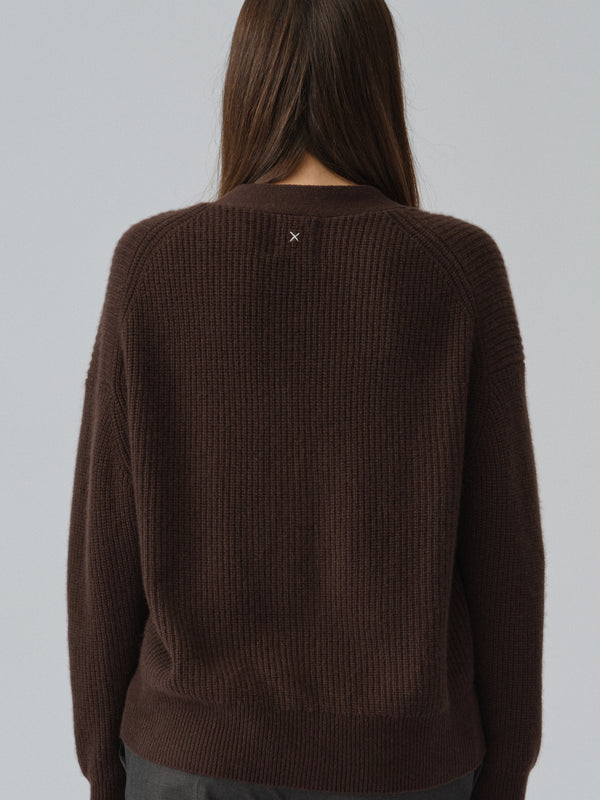 People's Republic Of Cashmere Premium Ribbed Cardigan - Dark Brown