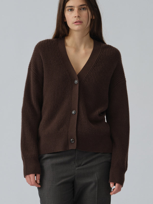people's republic of cashmere Premium Ribbed Cardigan - Dark Brown