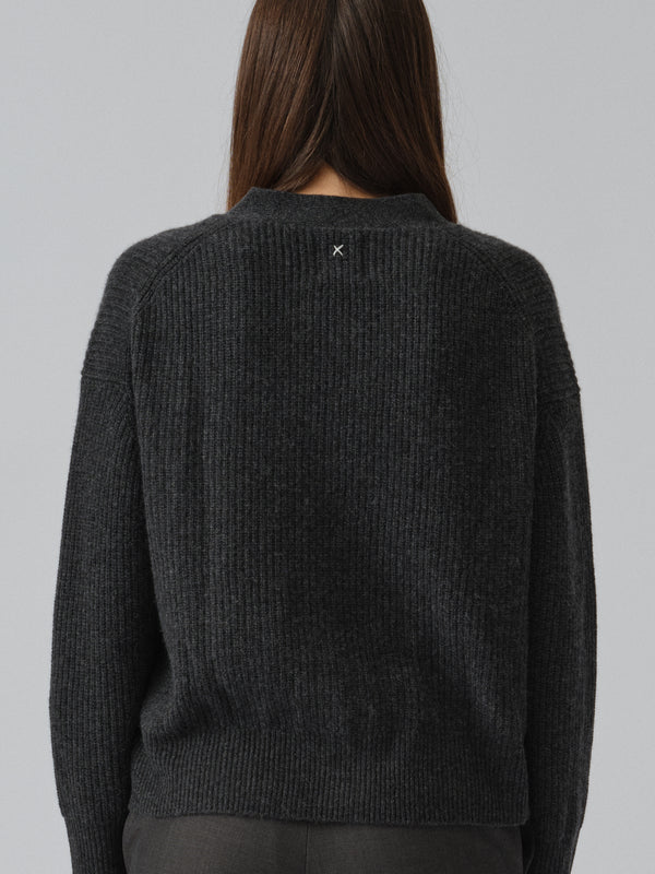 People's Republic Of Cashmere Premium Ribbed Cardigan - Dark Grey