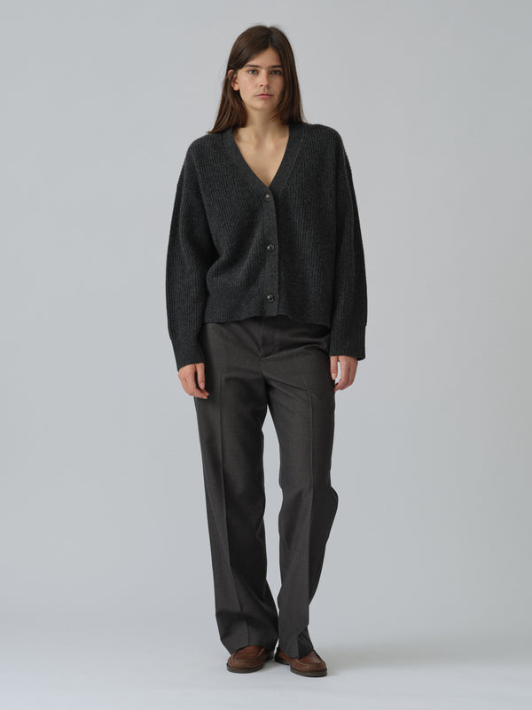 People's Republic Of Cashmere Premium Ribbed Cardigan - Dark Grey