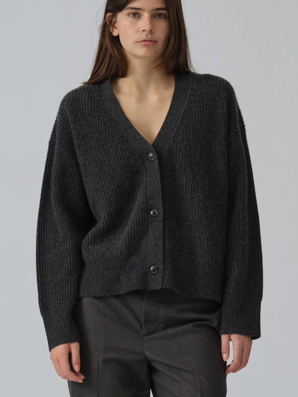 people's republic of cashmere Premium Ribbed Cardigan - Dark Grey