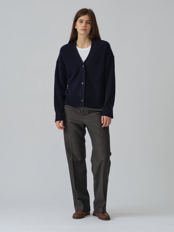 People's Republic Of Cashmere Premium Ribbed Cardigan - Navy Blue