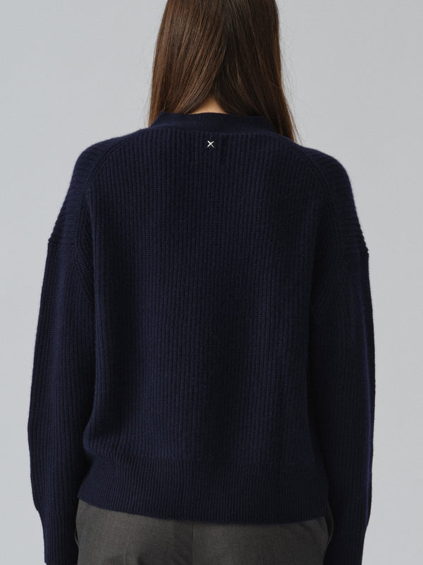 People's Republic Of Cashmere Premium Ribbed Cardigan - Navy Blue