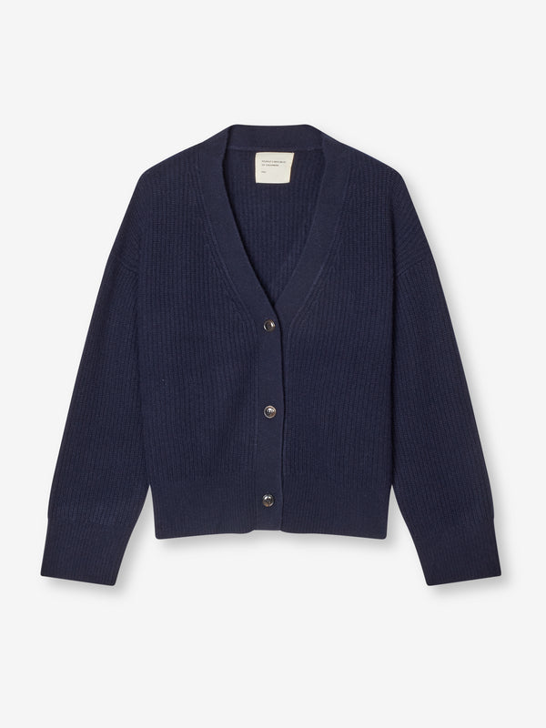 People's Republic Of Cashmere Premium Ribbed Cardigan - Navy Blue