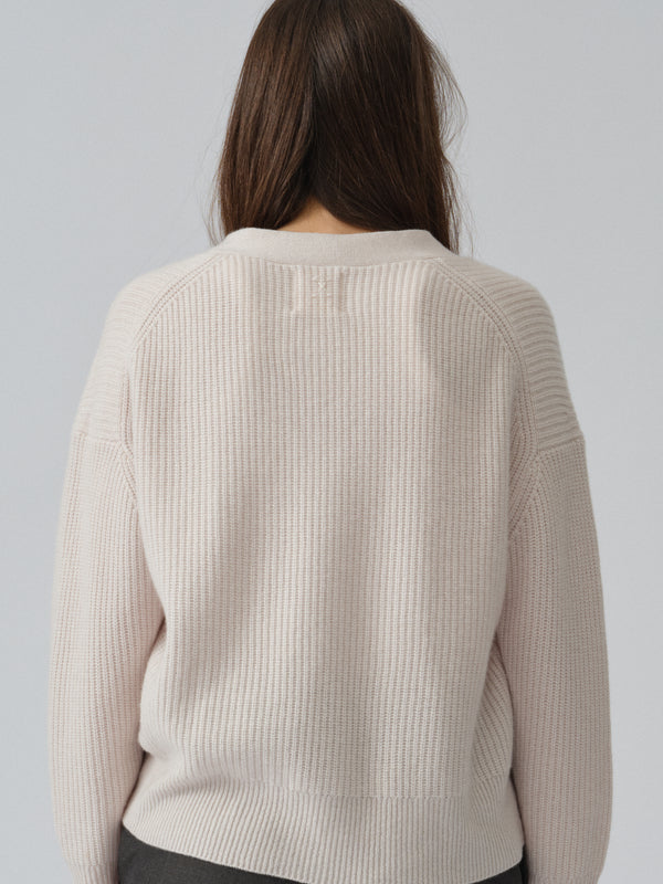 People's Republic Of Cashmere Premium Ribbed Cardigan - Off-White