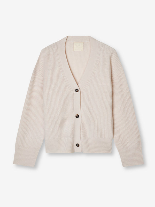 People's Republic Of Cashmere Premium Ribbed Cardigan - Off-White