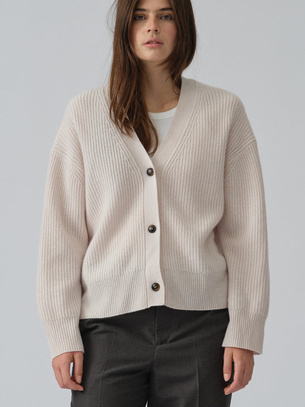 people's republic of cashmere Premium Ribbed Cardigan - Off-White