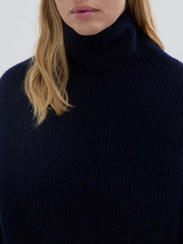 people's republic of cashmere Premium Ribbed Turtleneck - Navy Blue